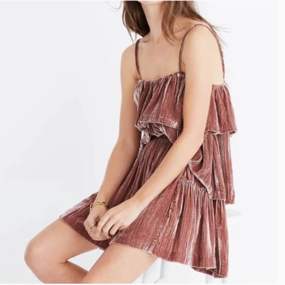 Madewell Crushed Velvet Miniskirt with Matching Ruffle Cami Top